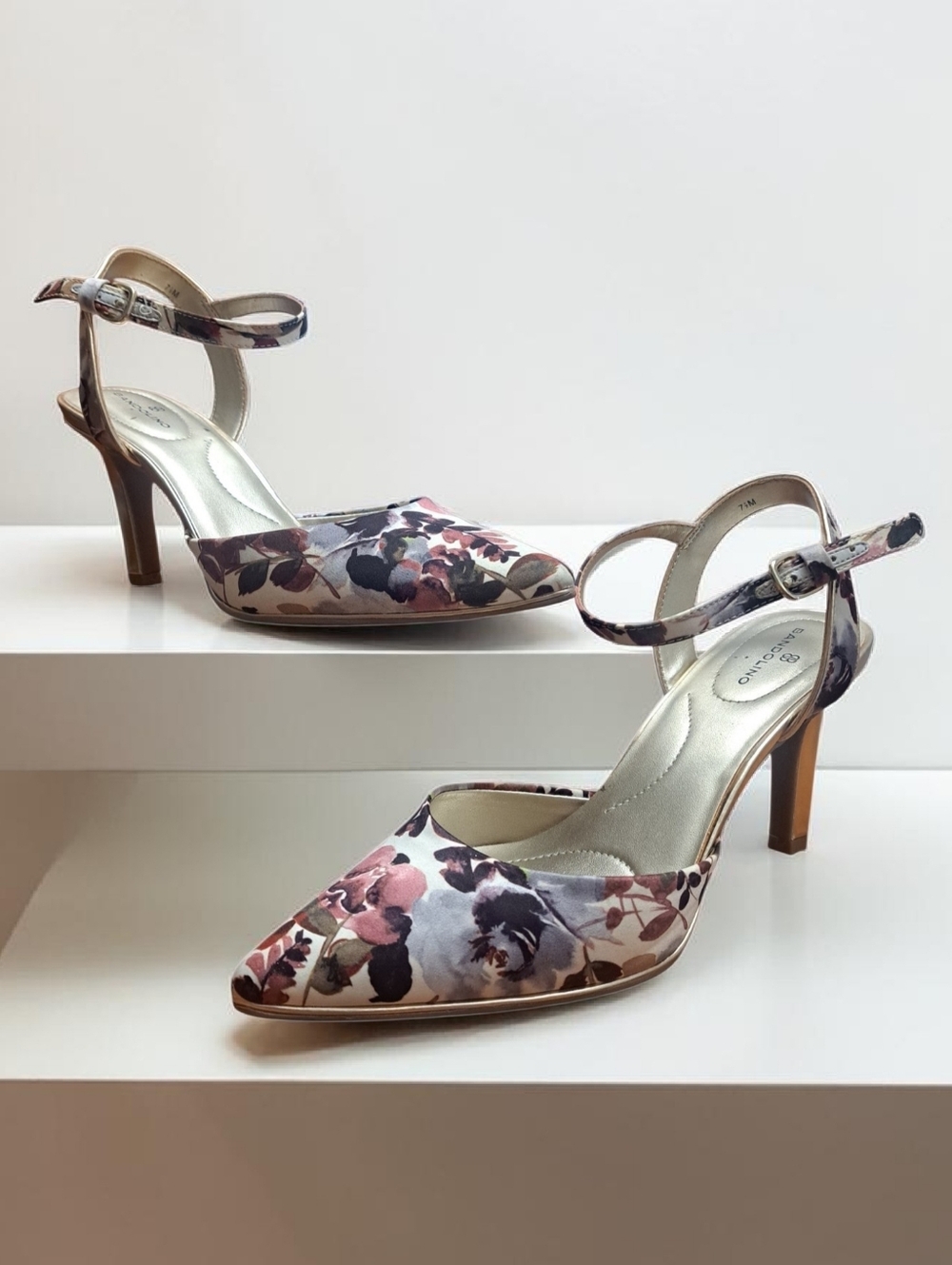 Bandolino Fabia Floral Ankle-Strap Shoe Pump Size 7.5 Summer Bridal Party